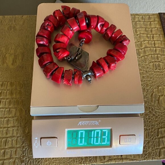 Vintage Chunky Blood Red Coral Sterling Silver Pendant Necklace sz 20" 10.3 oz - Picture 9 of 12